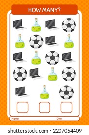 How many counting game with back to school icon. worksheet for preschool kids, kids activity sheet