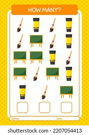 Cuántos juegos de conteo con el icono de regreso a la escuela. hoja de trabajo para niños de preescolar, hoja de actividades para niños