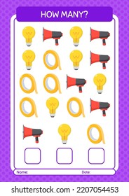 How many counting game with back to school icon. worksheet for preschool kids, kids activity sheet