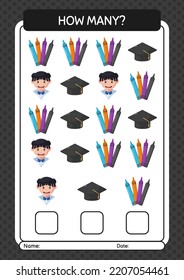 How many counting game with back to school icon. worksheet for preschool kids, kids activity sheet