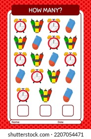 How many counting game with back to school icon. worksheet for preschool kids, kids activity sheet