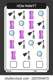 How many counting game with back to school icon. worksheet for preschool kids, kids activity sheet