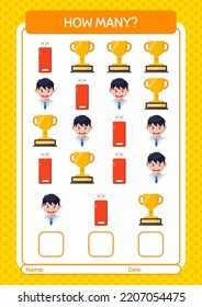 How many counting game with back to school icon. worksheet for preschool kids, kids activity sheet