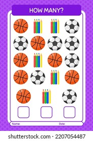 How many counting game with back to school icon. worksheet for preschool kids, kids activity sheet