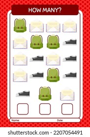 How many counting game with back to school icon. worksheet for preschool kids, kids activity sheet
