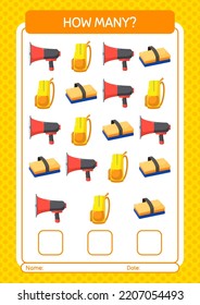 How many counting game with back to school icon. worksheet for preschool kids, kids activity sheet