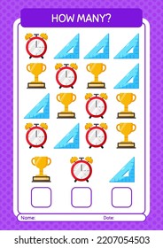 How many counting game with back to school icon. worksheet for preschool kids, kids activity sheet