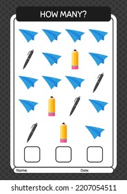 How many counting game with back to school icon. worksheet for preschool kids, kids activity sheet