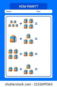 How many counting game with backpack. worksheet for preschool kids, kids activity sheet