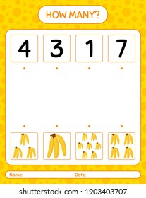 How many counting game with banana. worksheet for preschool kids, kids activity sheet, printable worksheet