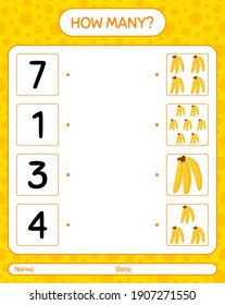 How many counting game with banana. worksheet for preschool kids, kids activity sheet, printable worksheet