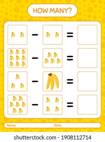 How many counting game banana. worksheet for preschool kids, kids activity sheet, printable worksheet
