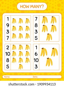 ¿Cuántos de los que cuentan con banana? hoja de trabajo para niños de preescolar, hoja de actividades para niños, hoja de trabajo imprimible