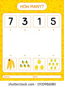 How many counting game with banana worksheet for preschool kids, kids activity sheet, printable worksheet