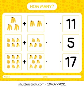 How many counting game with banana. worksheet for preschool kids, kids activity sheet, printable worksheet