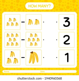 How many counting game with banana worksheet for preschool kids, kids activity sheet, printable worksheet