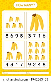 How many counting game with banana worksheet for preschool kids, kids activity sheet, printable worksheet