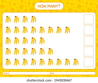 How many counting game with banana worksheet for preschool kids, kids activity sheet, printable worksheet
