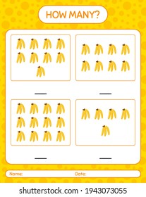 How many counting game with banana worksheet for preschool kids, kids activity sheet, printable worksheet