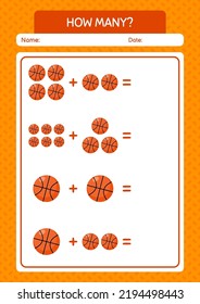How many counting game with basketball. worksheet for preschool kids, kids activity sheet