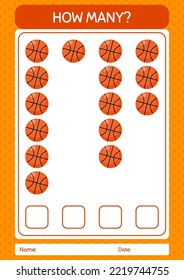 How many counting game with basketball. worksheet for preschool kids, kids activity sheet