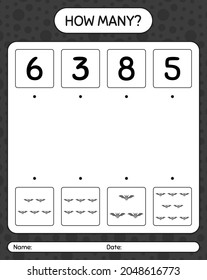 How many counting game with bat. worksheet for preschool kids, kids activity sheet