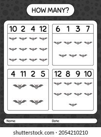 How many counting game with bat. worksheet for preschool kids, kids activity sheet