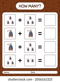 How many counting game with bat. worksheet for preschool kids, kids activity sheet