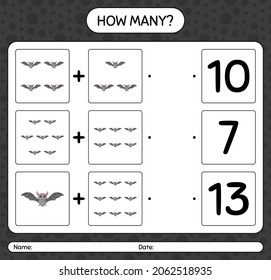 How many counting game with bat. worksheet for preschool kids, kids activity sheet