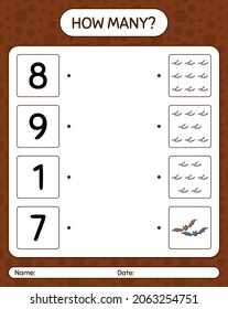How many counting game with bat. worksheet for preschool kids, kids activity sheet