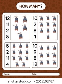 How many counting game with bat. worksheet for preschool kids, kids activity sheet