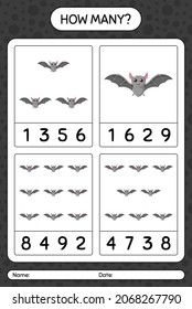 How many counting game with bat. worksheet for preschool kids, kids activity sheet