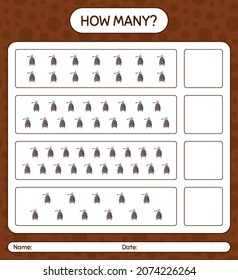 How many counting game with bat. worksheet for preschool kids, kids activity sheet
