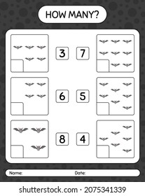 How many counting game with bat. worksheet for preschool kids, kids activity sheet