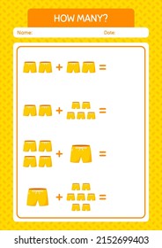 How many counting game with beach short. worksheet for preschool kids, kids activity sheet