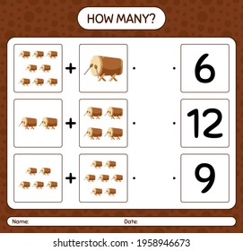 How many counting game with bedug drum. worksheet for preschool kids, kids activity sheet, printable worksheet