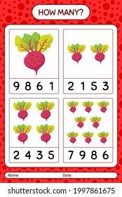 How many counting game with beet root. worksheet for preschool kids, kids activity sheet, printable worksheet