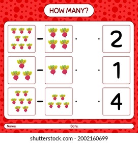 How many counting game with beet root. worksheet for preschool kids, kids activity sheet, printable worksheet