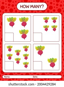 How many counting game with beet root. worksheet for preschool kids, kids activity sheet, printable worksheet