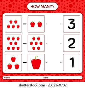 How many counting game with bell pepper. worksheet for preschool kids, kids activity sheet, printable worksheet