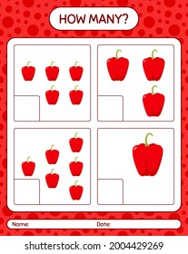 How many counting game with bell pepper. worksheet for preschool kids, kids activity sheet, printable worksheet