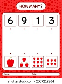 How many counting game with bell pepper. worksheet for preschool kids, kids activity sheet, printable worksheet