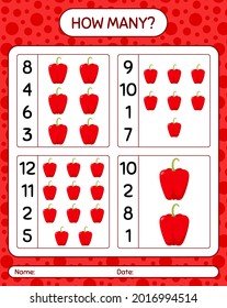 How many counting game with bell pepper. worksheet for preschool kids, kids activity sheet, printable worksheet