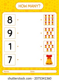 How many counting game with bell. worksheet for preschool kids, kids activity sheet