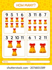 How many counting game with bell. worksheet for preschool kids, kids activity sheet