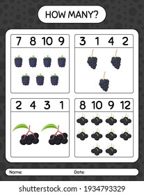 How many counting game blackberry, dewberry, elderberry. worksheet for preschool kids, kids activity sheet, printable worksheet