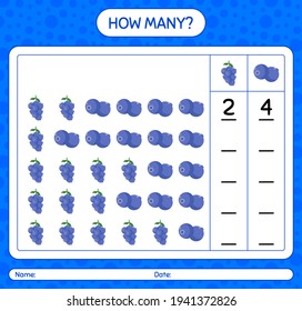 How many counting game with blueberry worksheet for preschool kids, kids activity sheet, printable worksheet