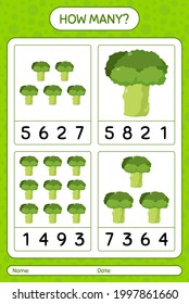 How many counting game with broccoli. worksheet for preschool kids, kids activity sheet, printable worksheet