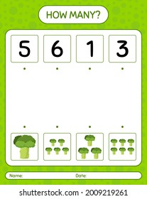 How many counting game with broccoli. worksheet for preschool kids, kids activity sheet, printable worksheet