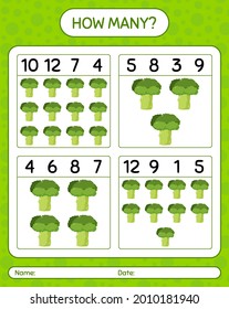 How many counting game with broccoli. worksheet for preschool kids, kids activity sheet, printable worksheet
